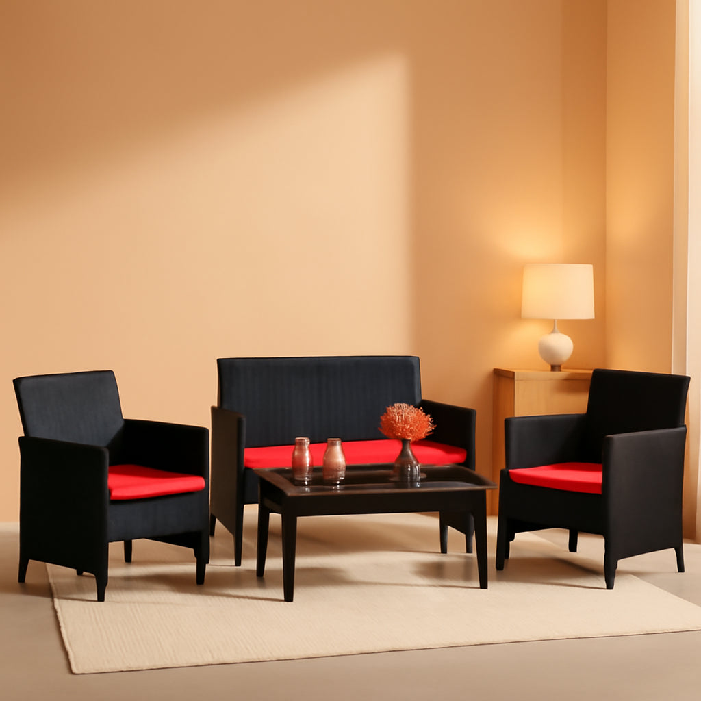 4 Piece Patio Rattan Set Cushioned Outdoor Furniture