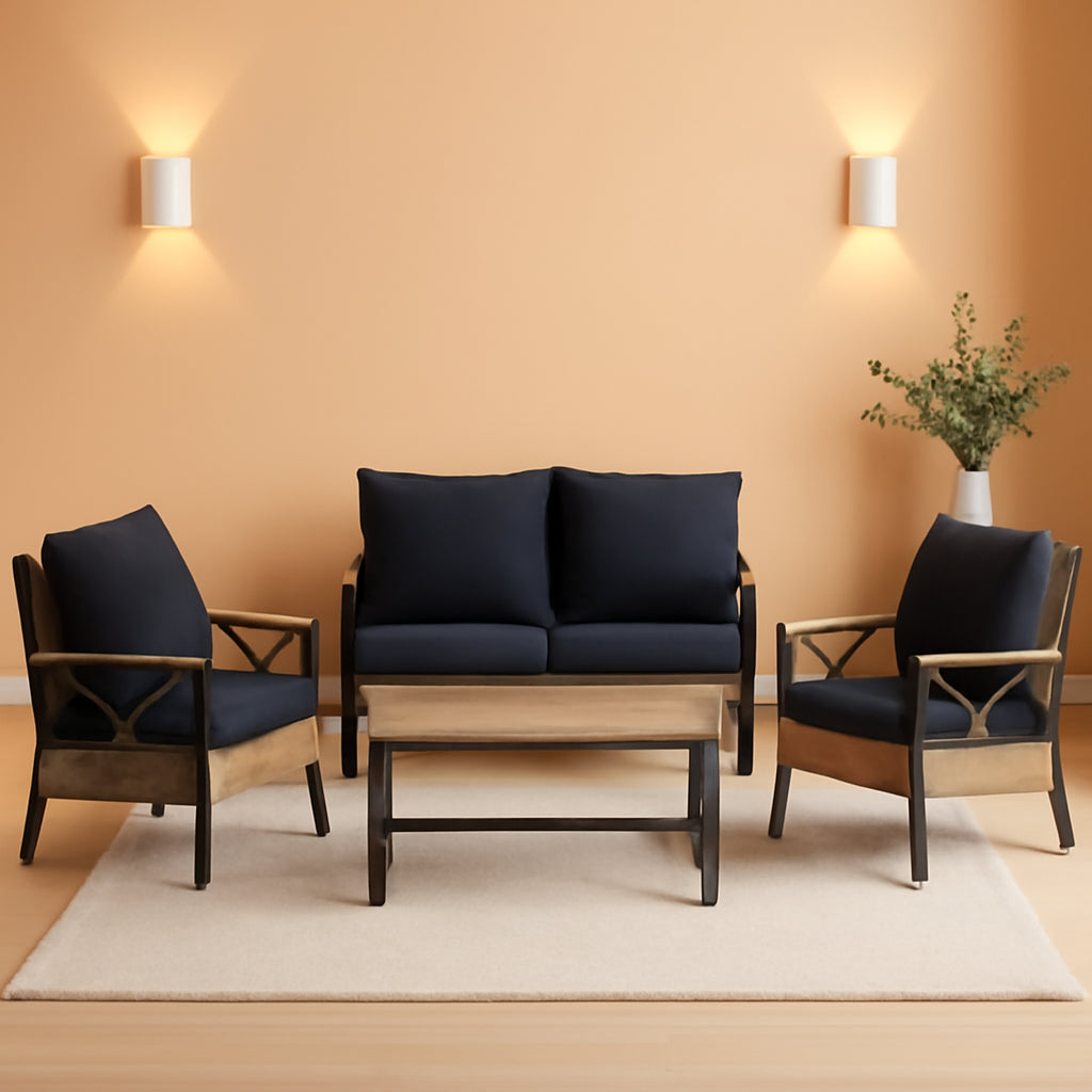 4 Piece Patio Wicker Set With Wood Armrests Light Brown And Black