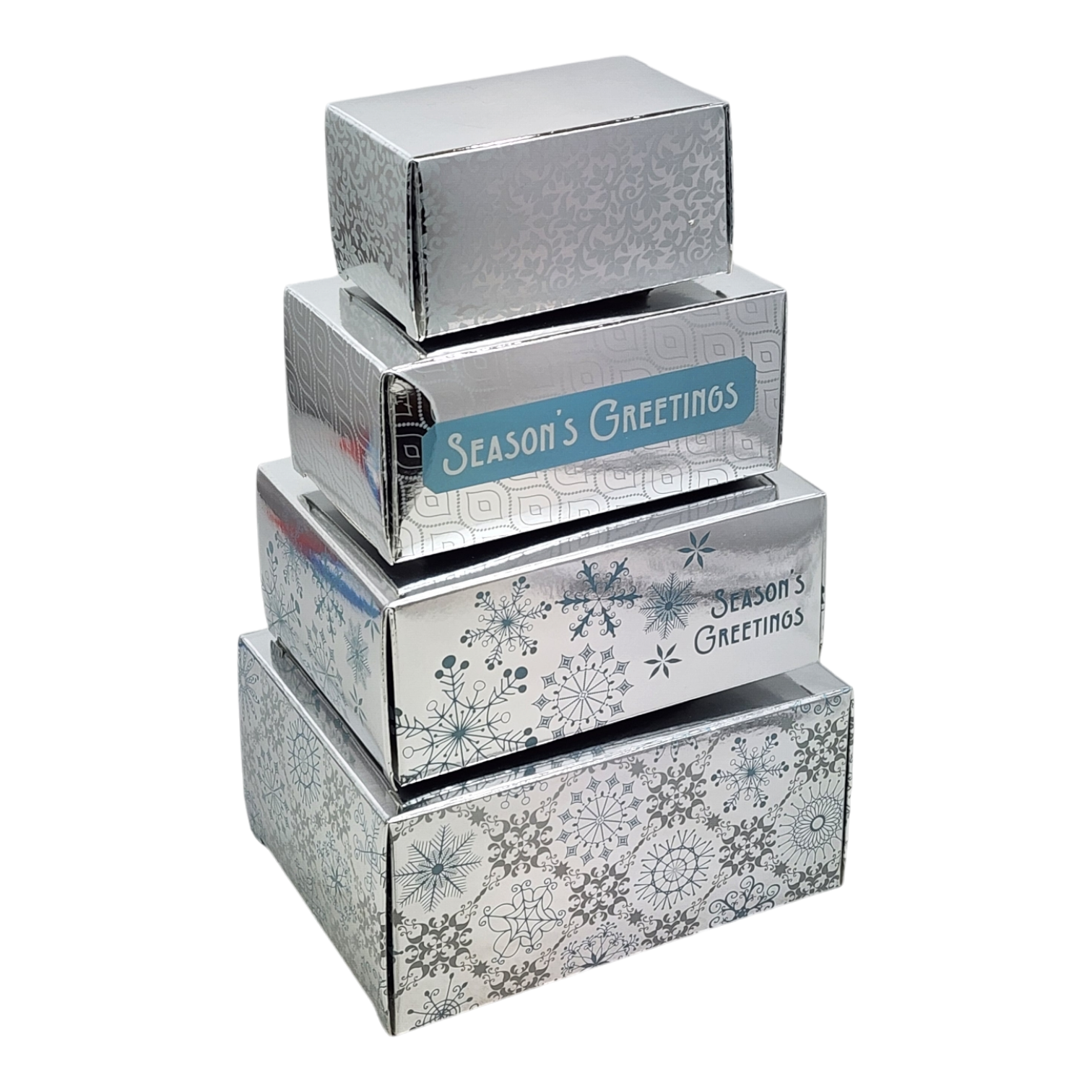 4 Piece Treat Tower Interlocking Gift Boxes - Silver
