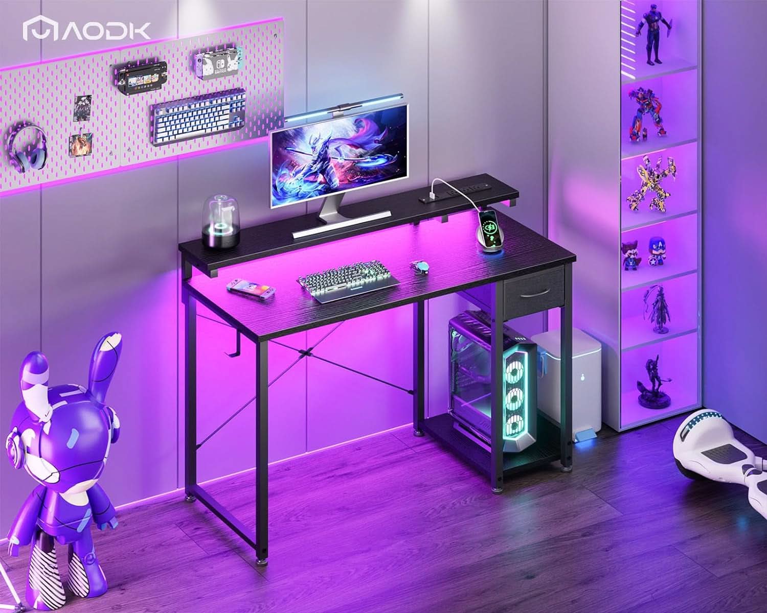 40 Inch Black Gaming Desk For Home Office Setup Workspace