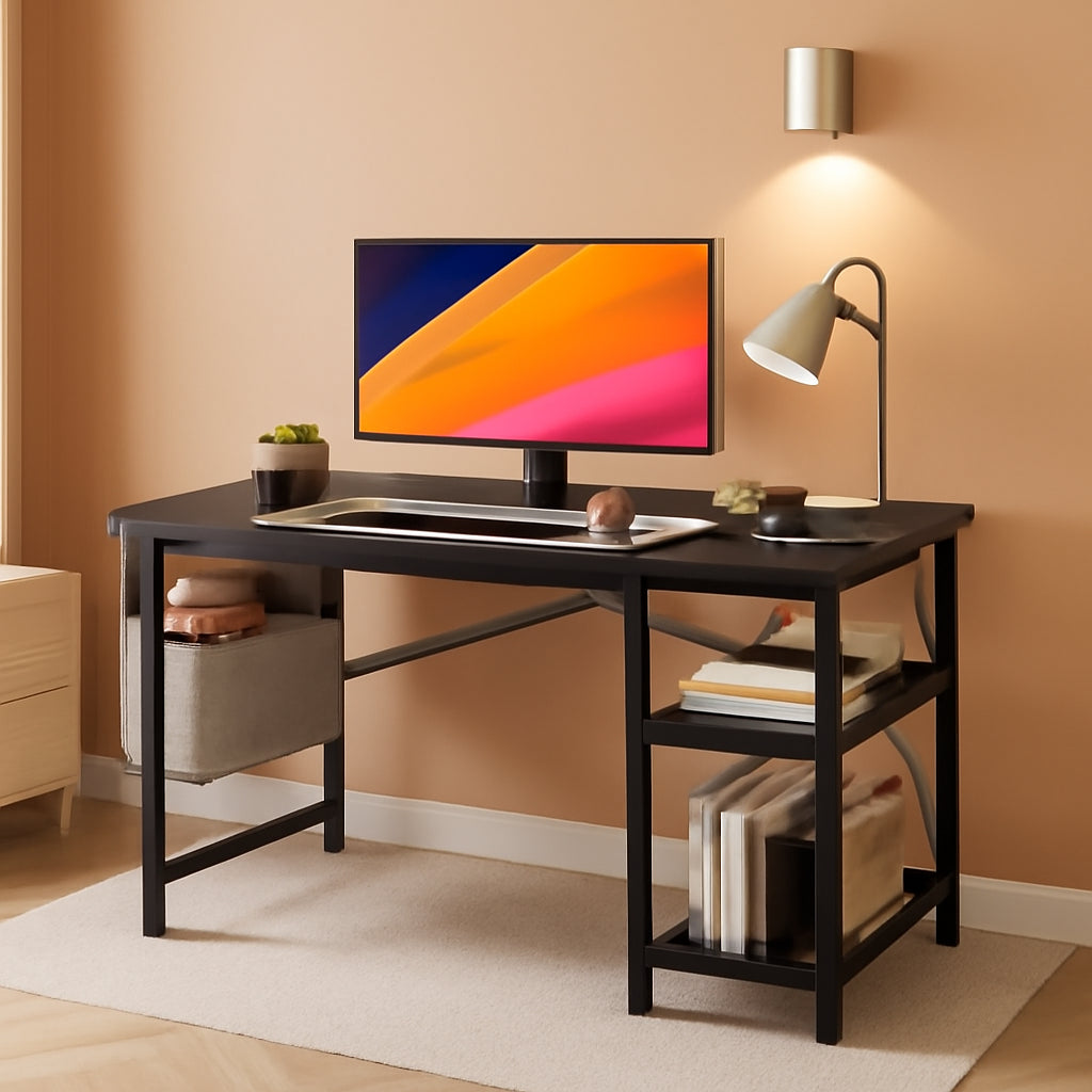 40 Inch L Shaped Desk With Reversible Storage Shelves Black