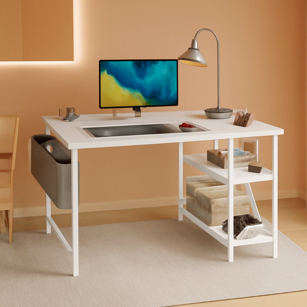 40 Inch L Shaped Desk With Reversible Storage Shelves White