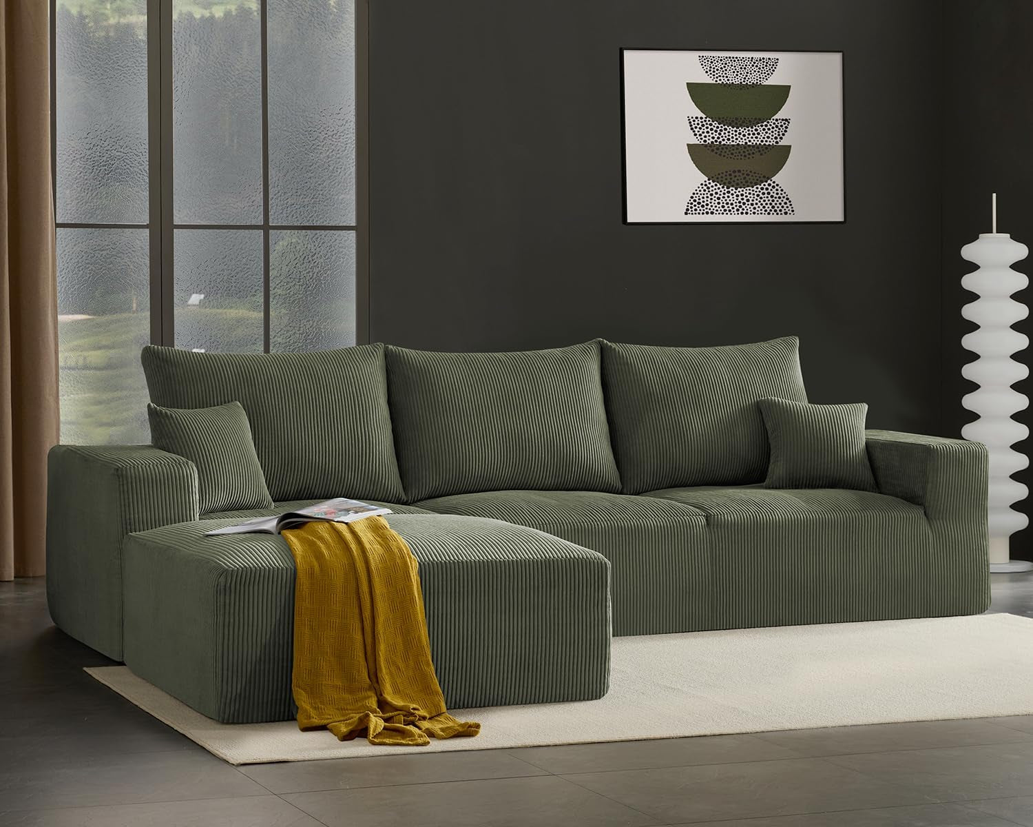 40 Inch Square Corduroy Ottoman Footstool ForestGreen