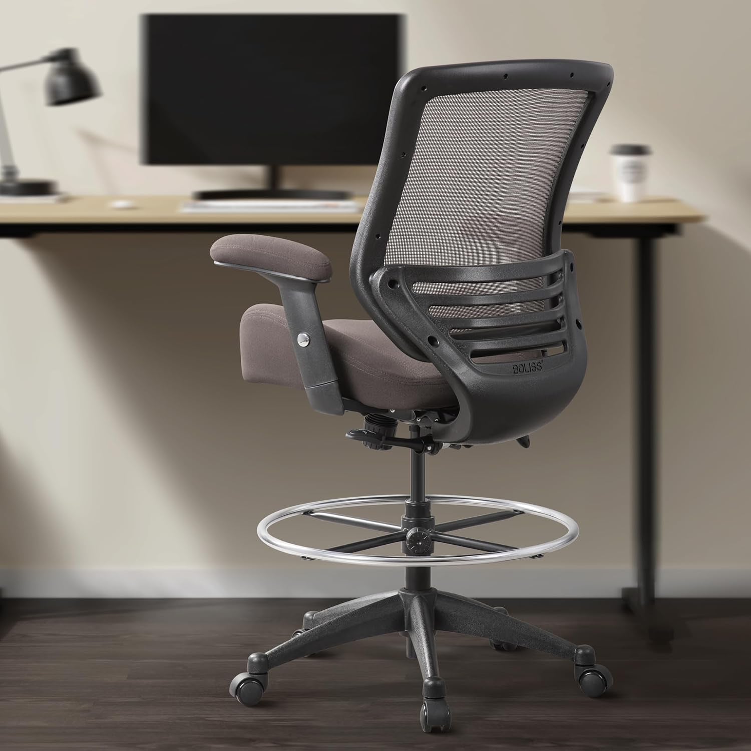 400Lb Mesh Drafting Chair With Height Adjustable Foot Ring