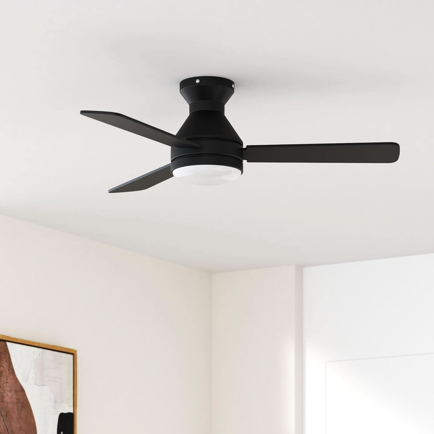 42 Inch Black Low Profile Ceiling Fan With Light And Remote