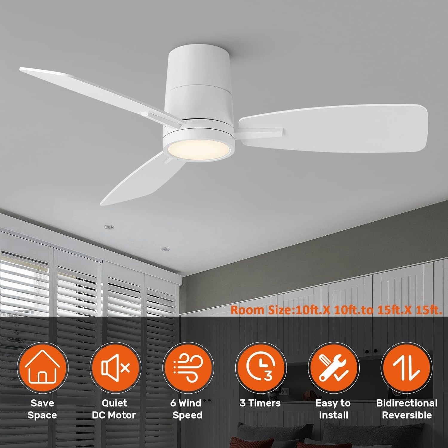42 Inch Ceiling Fan With Remote And Dimmable LED Light