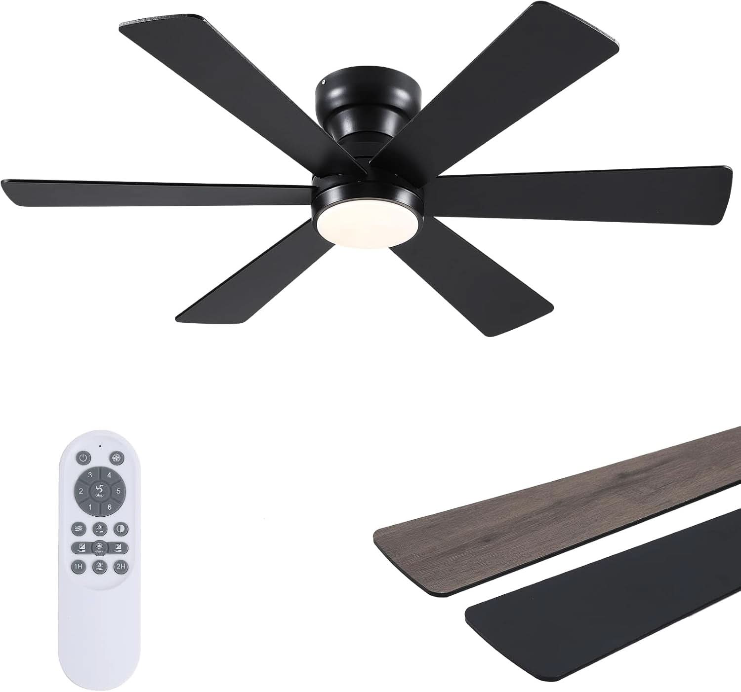 46 Inch Black Ceiling Fan With Dimmable LED Remote