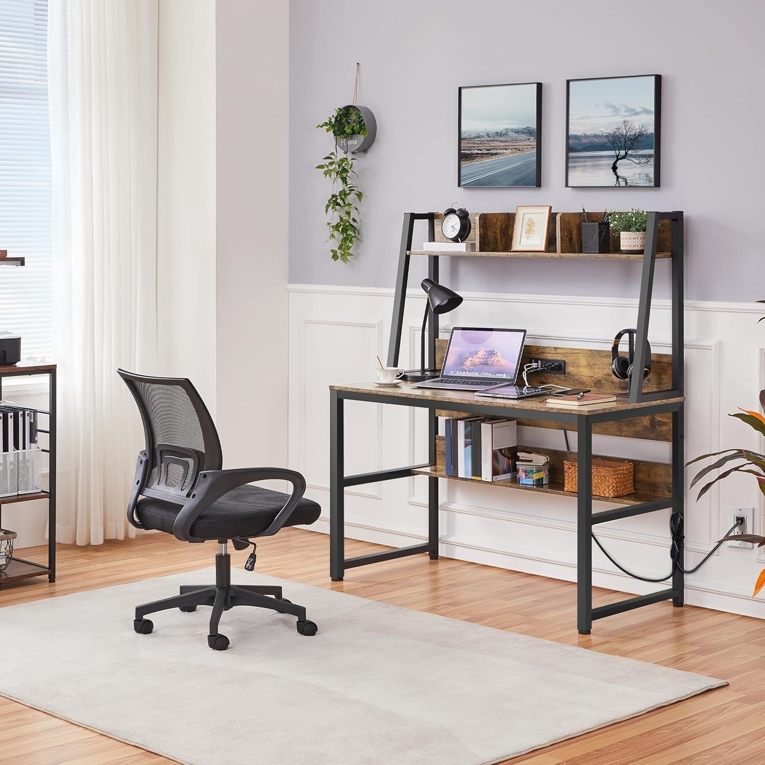 47 Inch Modern Computer Desk With USB Ports Rustic Brown