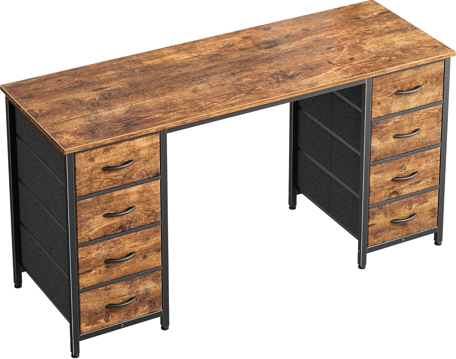 47 Rustic Brown Computer Desk With Eight Fabric Drawers