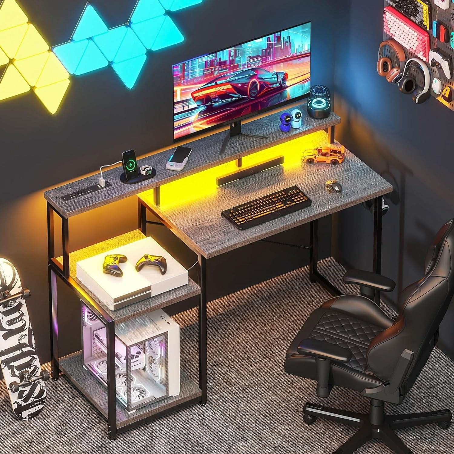 48 Inch Desk With Led Lights For Gaming Setup Ergonomic