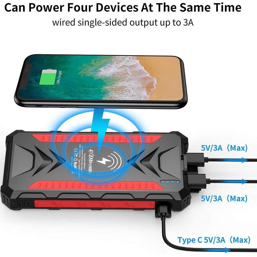 4XEM 20,000 maH Mobile Solar Power Bank and Charger (Red) 4XSOLARPWRRD