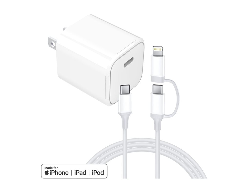 4XEM - Power adapter - 35 Watt - 3 A - PD 3.0 (24 pin USB-C) - MFI Certified - white - with USB-C to Lightning cable