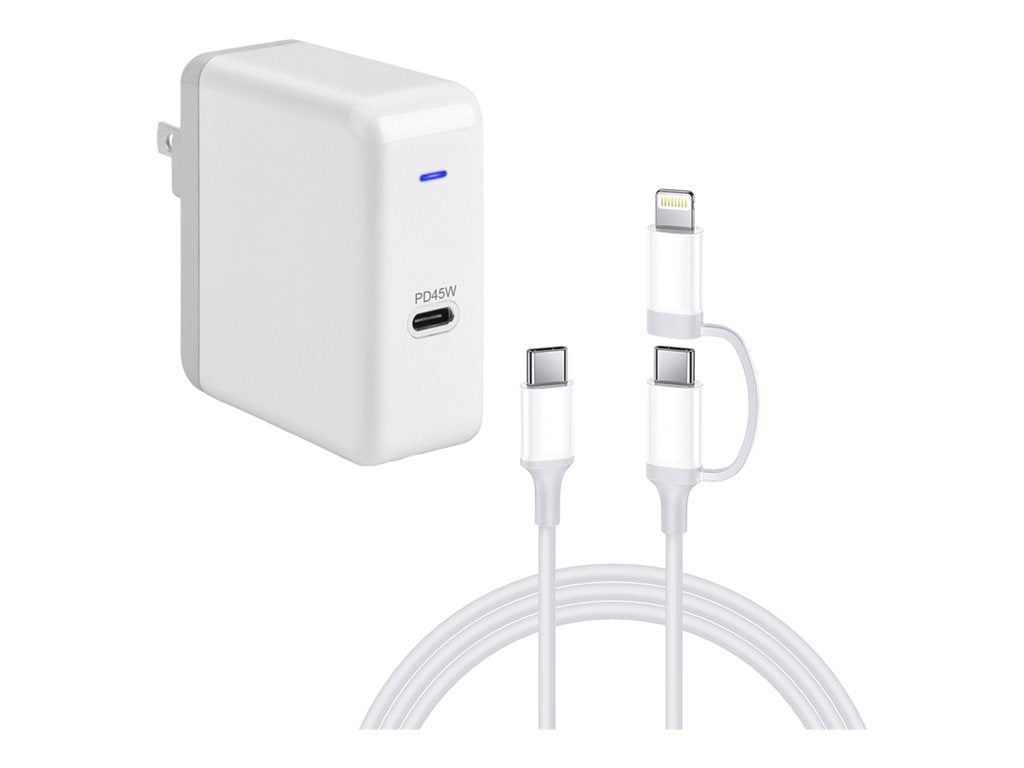 4XEM - Power adapter - 45 Watt - 3 A - Power Delivery 3.0 + PPS, QC 3.0 (24 pin USB-C) - MFI Certified - white - with