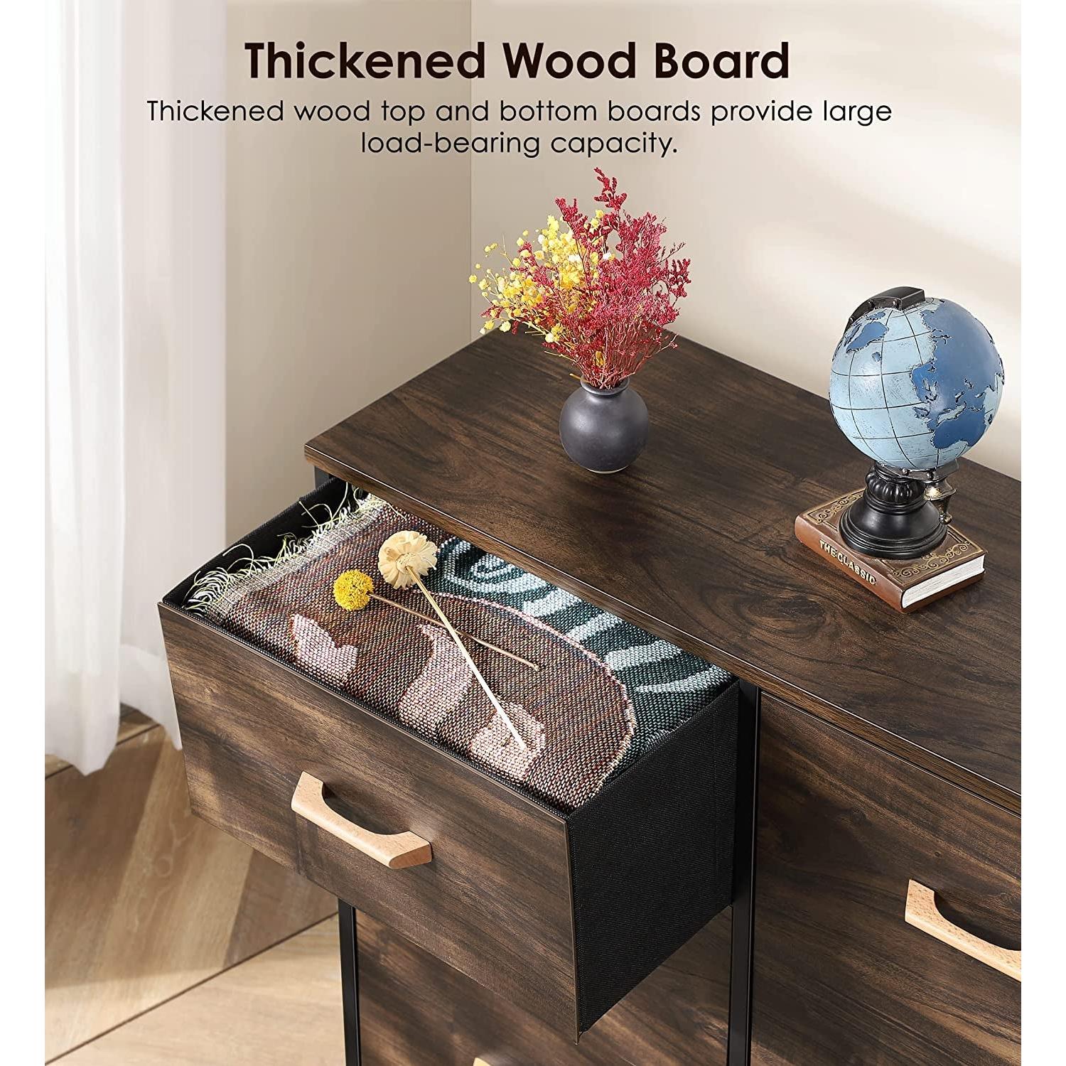 5 Drawer Dresser For Bedroom With Wood Top Storage