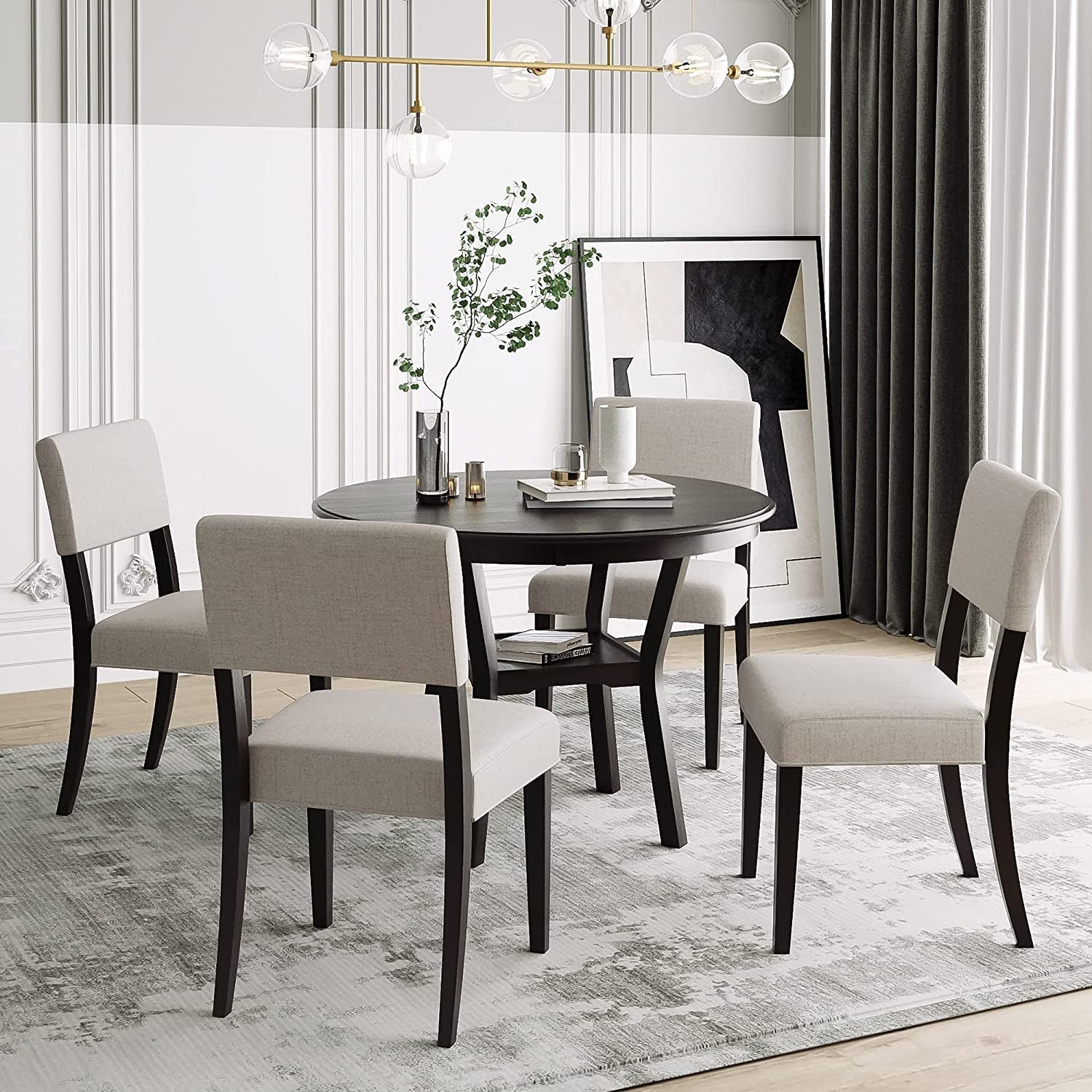 5-Piece Dining Set With Round Table And Upholstered Chairs
