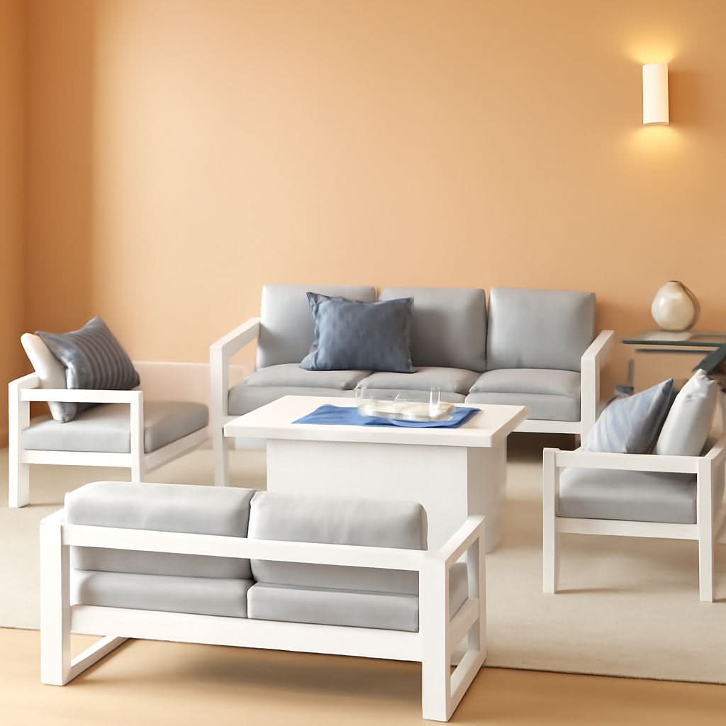 5 Piece Modern Aluminum Patio Set With Fire Pit Table