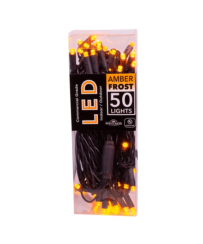 50-Light 5MM Amber Frost LED Black Wire Light Set