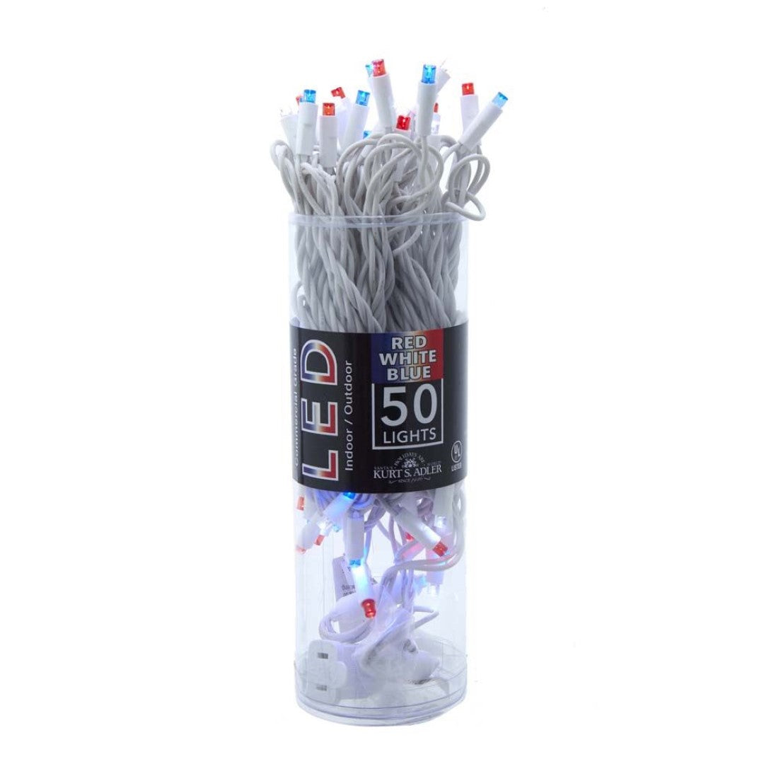 50-Light 5mm Red, White, Blue Frost LED White Wire Light Set