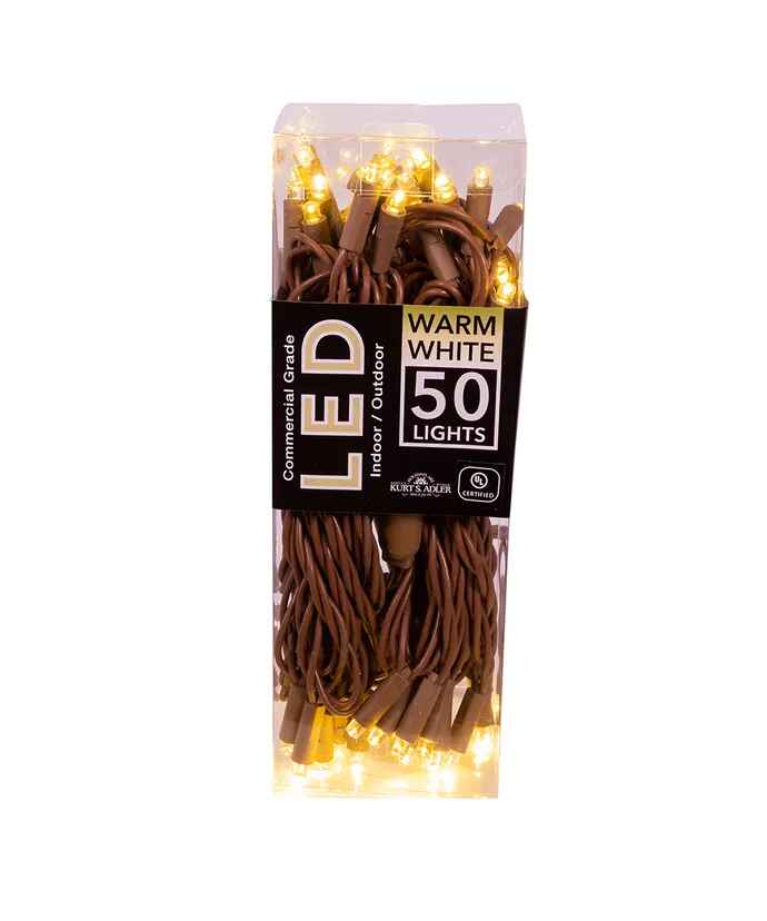 50-Light 5mm Warm White LED Brown Wire Light Set