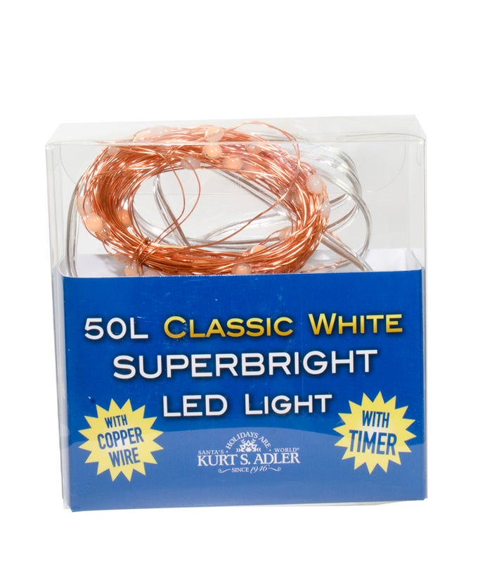 50-Light Battery-Operated Classic White Superbright LED Light Set