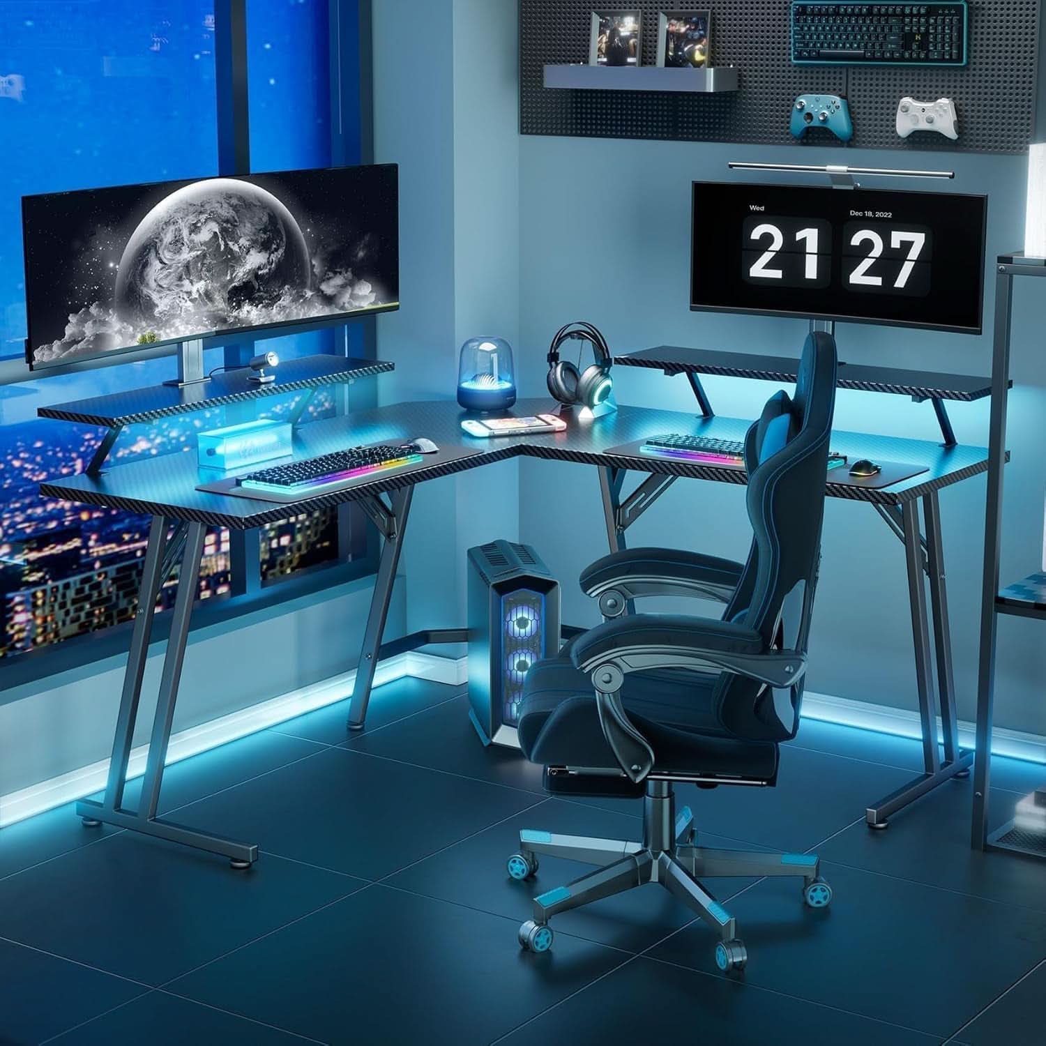 51 Inch L Shaped Gaming Desk With Monitor Stand For Home Office