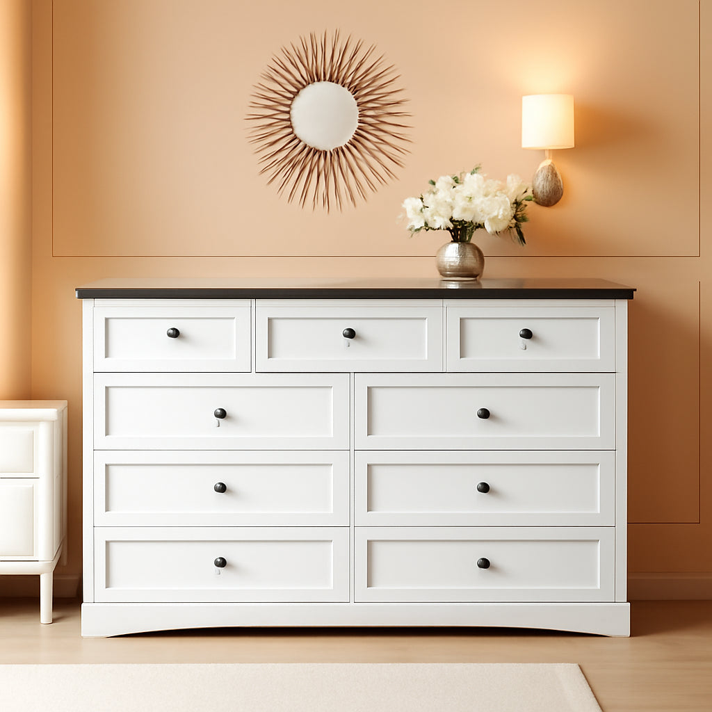 51.2 Inch Wide Dresser With 9 Drawers White Black Farmhouse