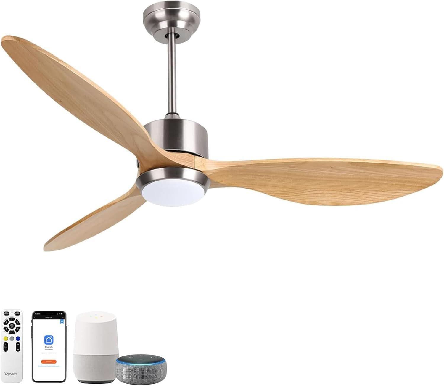 52 Inch Walnut Ceiling Fan With Dimmable LED Remote