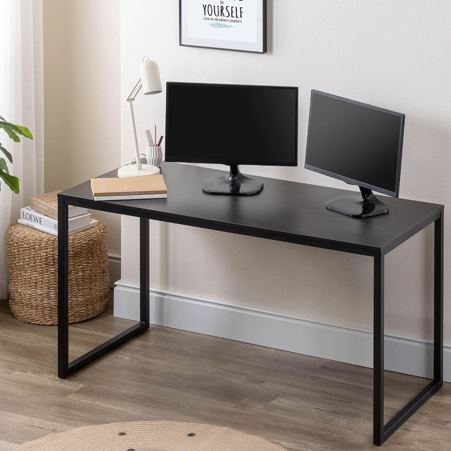 55 Inch Desk With Black Frame Computer Workstation