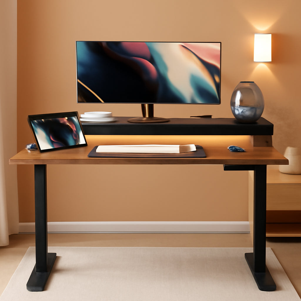 55 Inch Electric Standing Desk With Double Drawers Black Walnut
