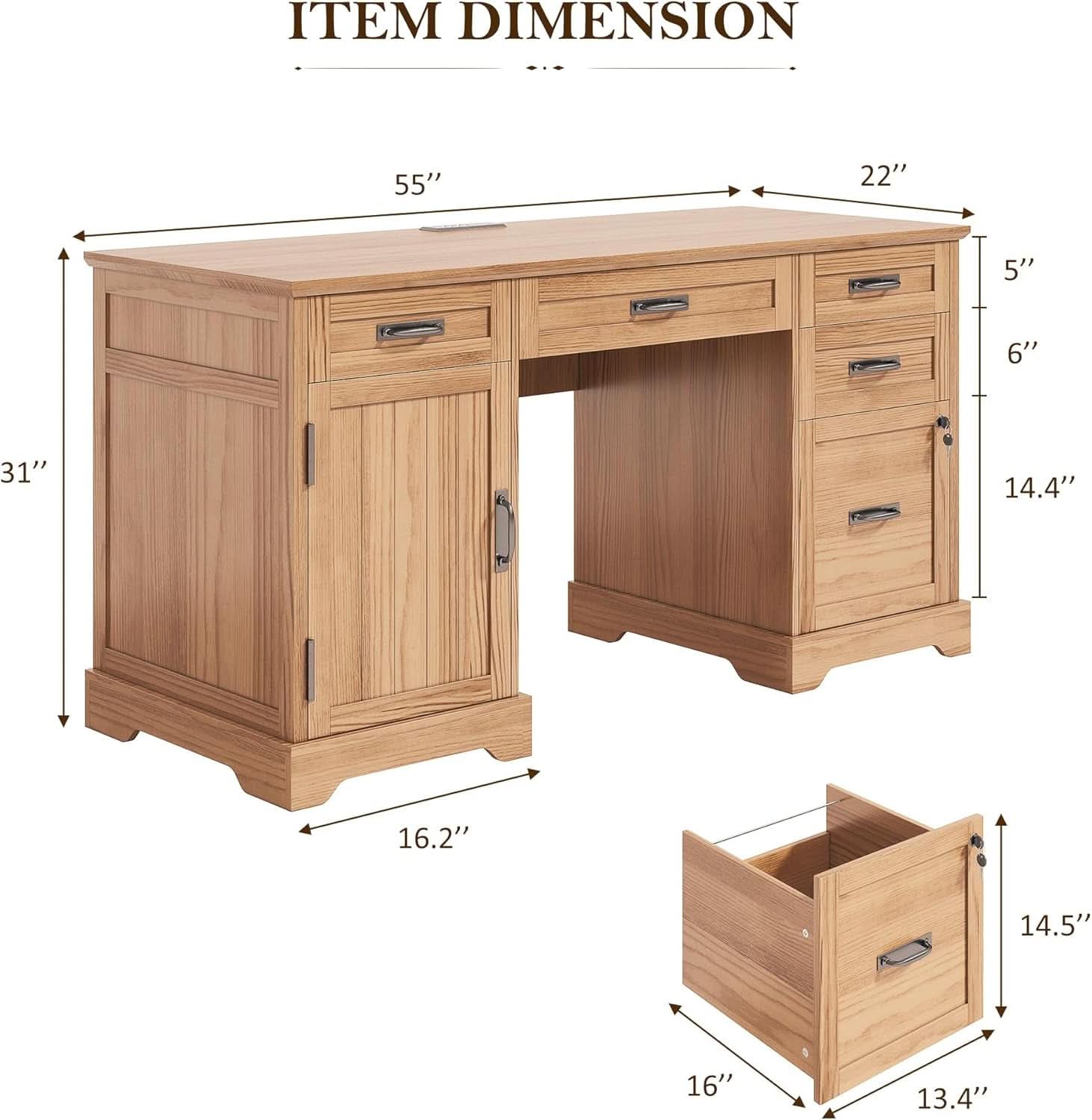 55 Inch Farmhouse Executive Desk Walnut Premium Quality