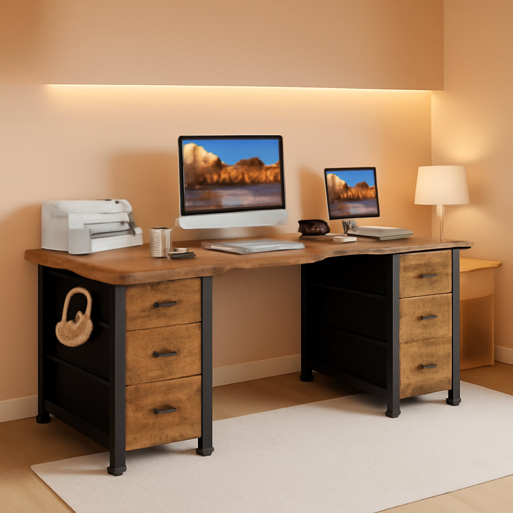 55-Inch Home Office Desk With 8 Fabric Drawers For Storage