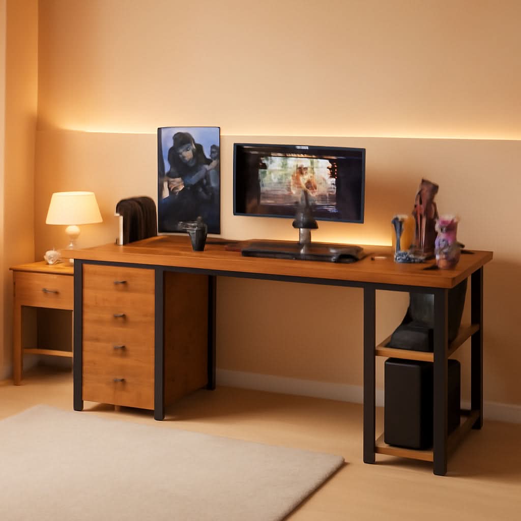 55 Inch L Shaped Computer Desk With Outlet For Home Office