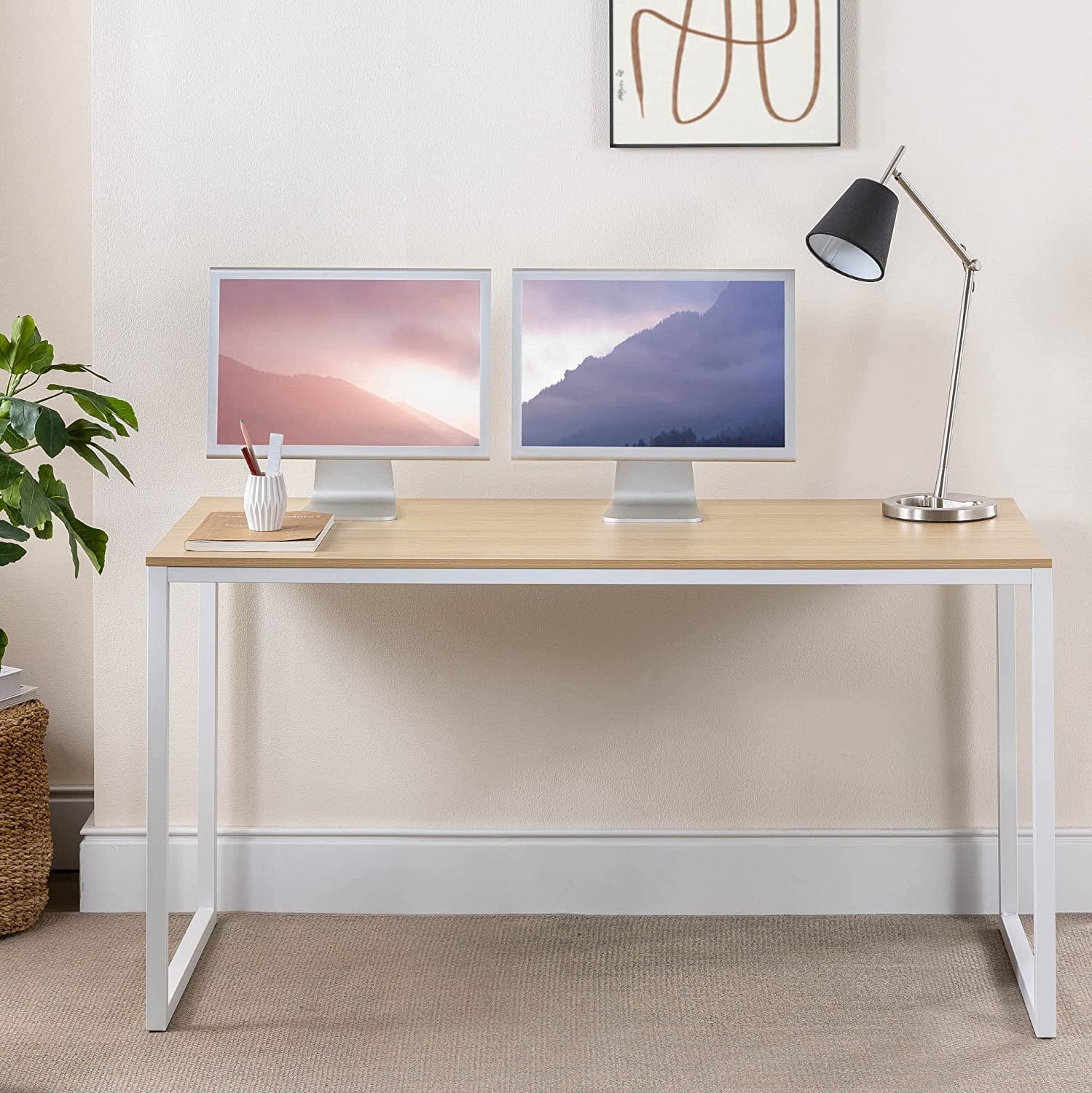 55 Inch White Frame Desk Computer Workstation for Home Office