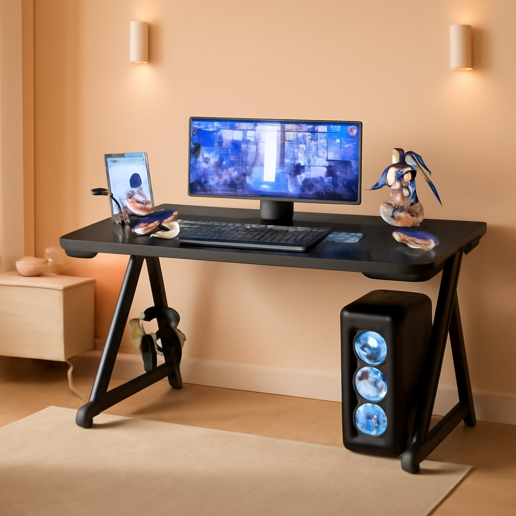 55 Inch Z Shaped Gaming Desk With Carbon Fiber Surface