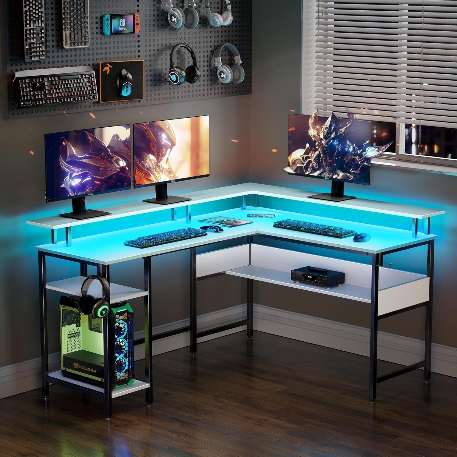 56.7 Inch L Shaped Desk With LED Lights And USB Port