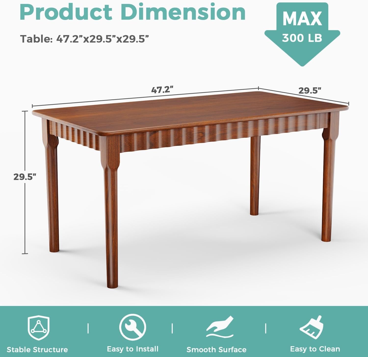 59 Inch Solid Wood Farmhouse Dining Table Walnut Finish