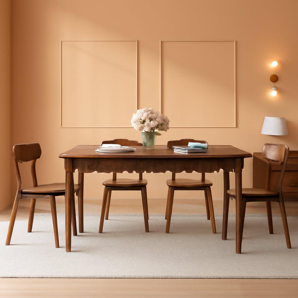 59 Inch Solid Wood Farmhouse Dining Table Walnut Finish