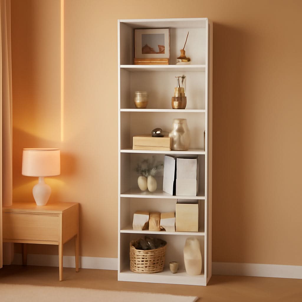 6 Tier Open Bookcase Freestanding White Storage Shelf