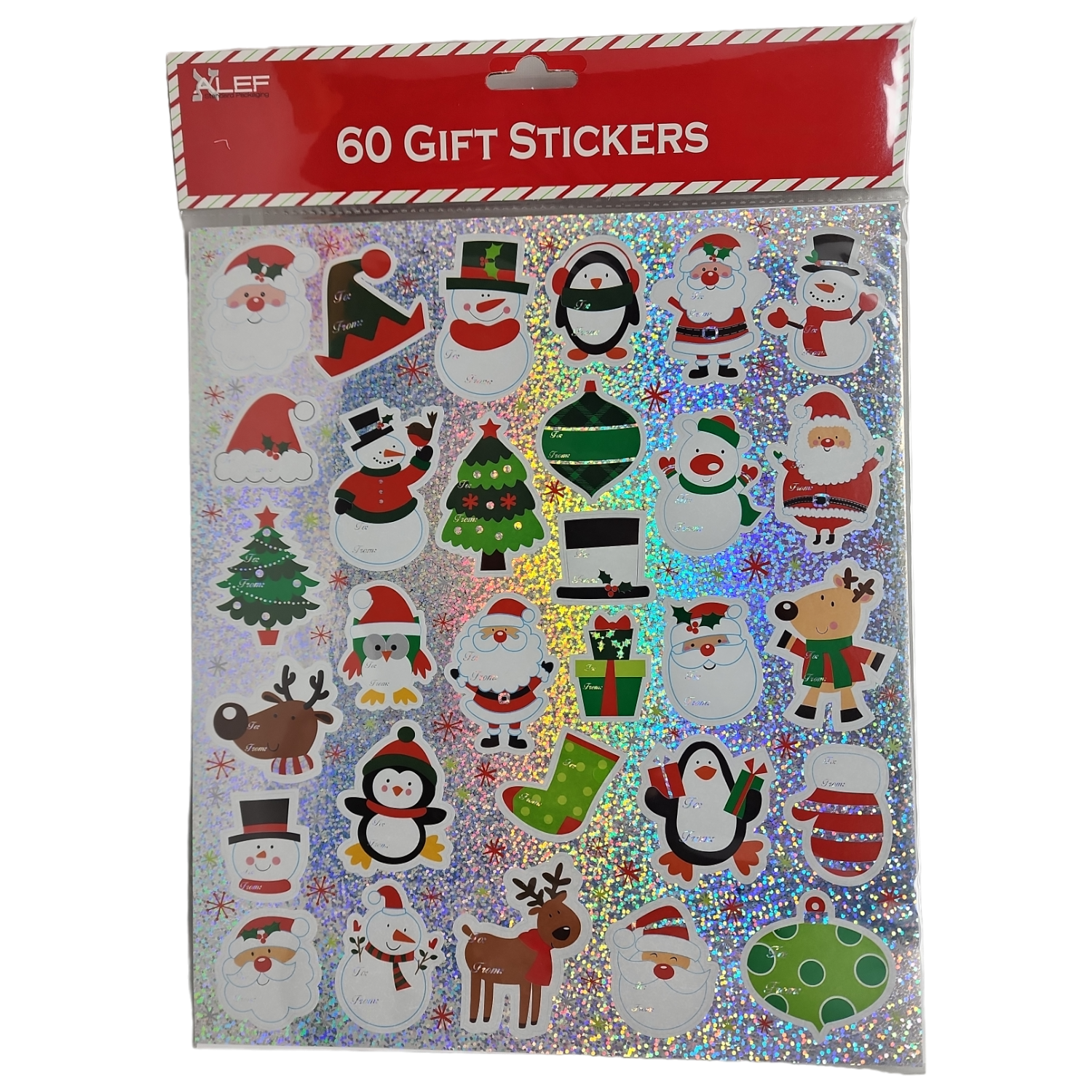 60 Count Peel and Stick Gift Tags - Santa / Elf Hat / Snowman