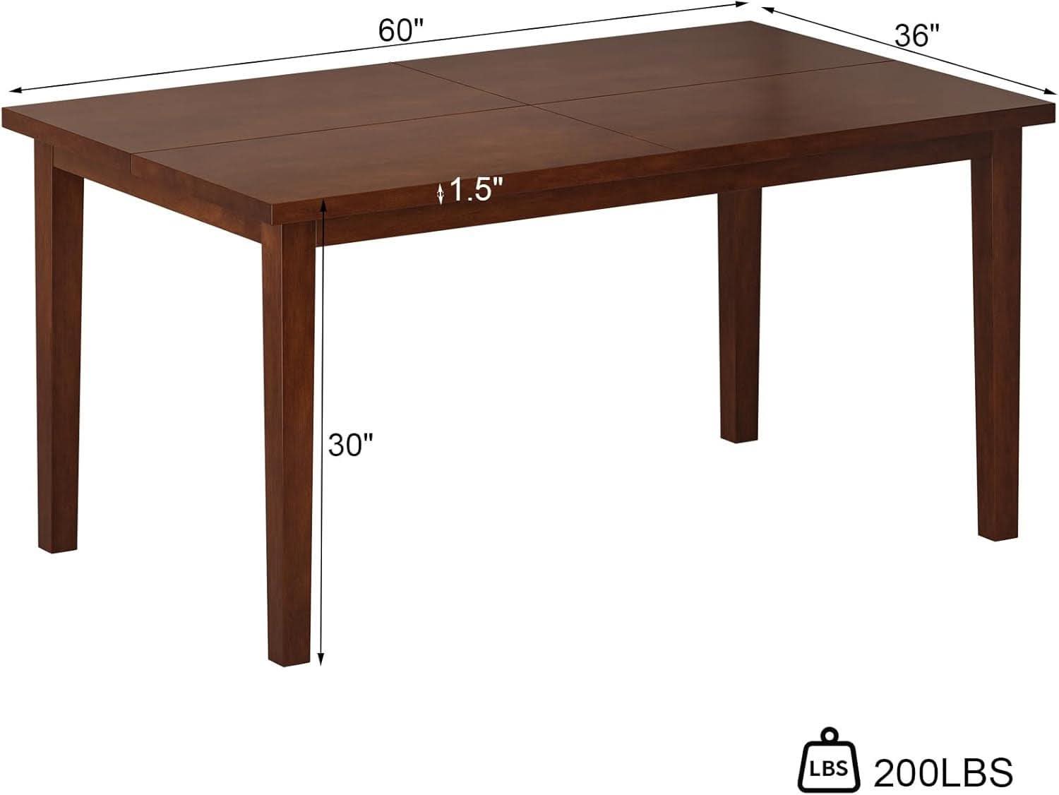 60 Inch Solid Wood Farmhouse Dining Table Cherry Finish