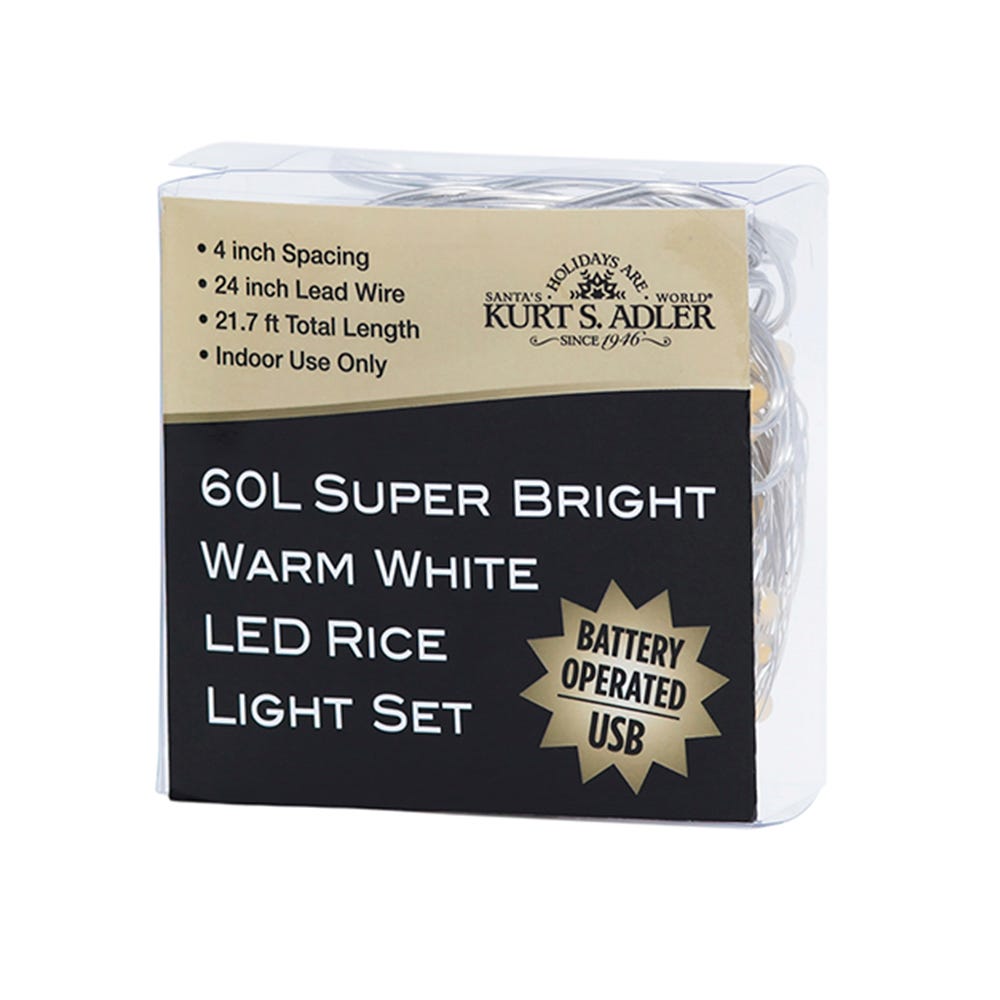 60-Light Battery-Operated USB Superbright Warm White LED Fairie Lights