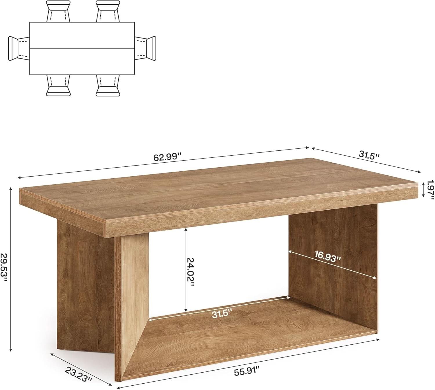 63 Inch Brown Farmhouse Dining Table Seats Four To Six