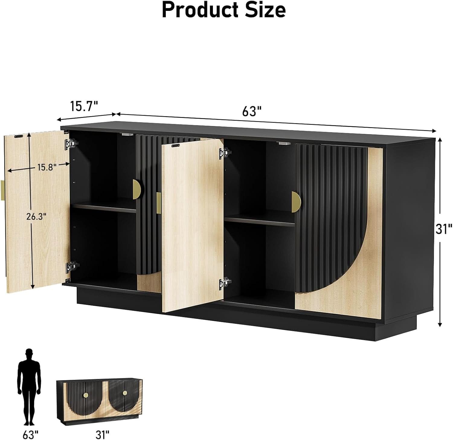 63 Inch Camel Black Buffet Cabinet For Dining Room