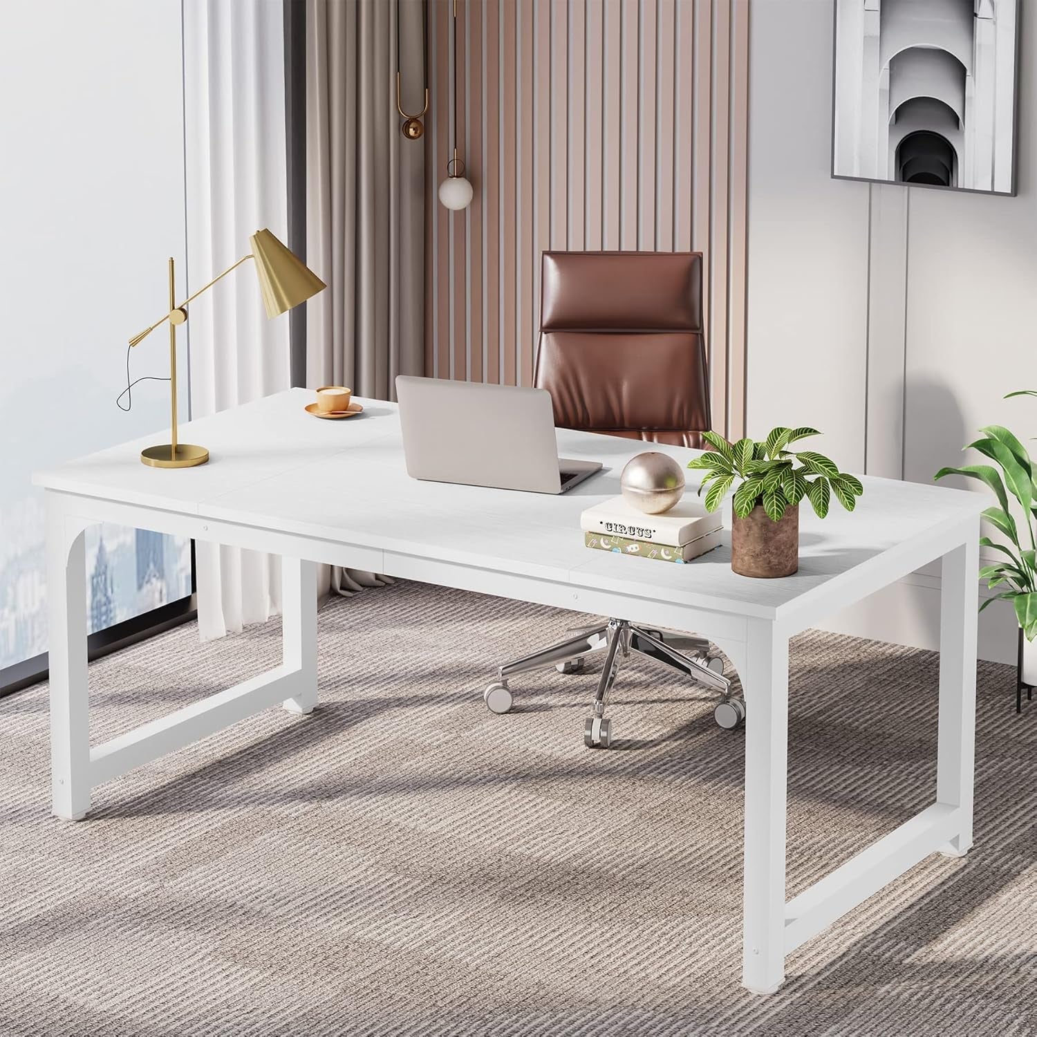 63 Inch White Executive Computer Desk For Office Space