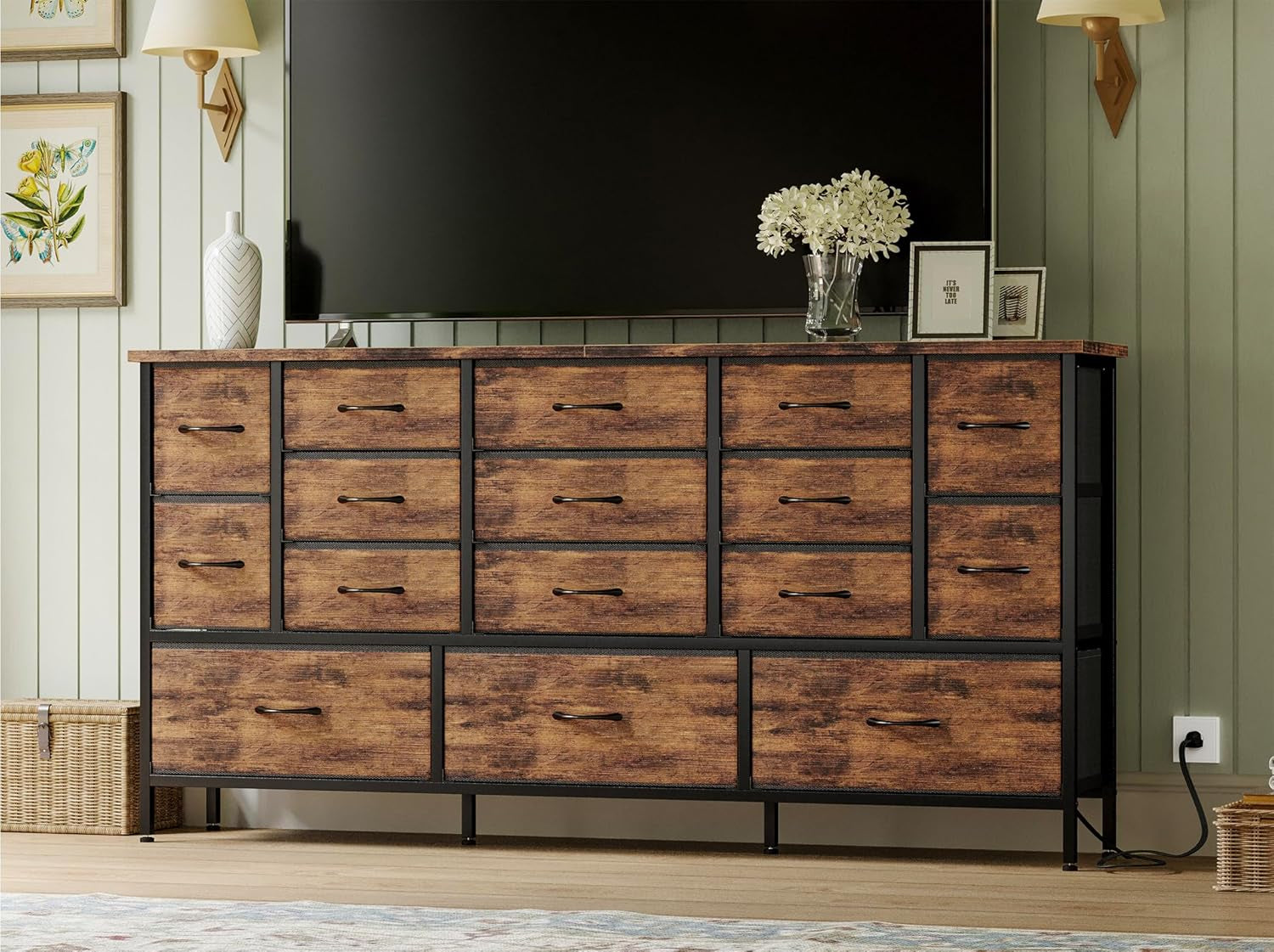 63.3 Inch TV Stand With 16 Drawers For Bedroom Console