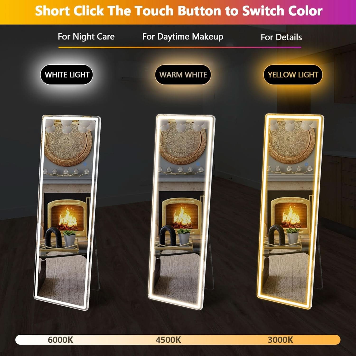 64 Inch LED Lighted Full Length Floor Mirror White Frame