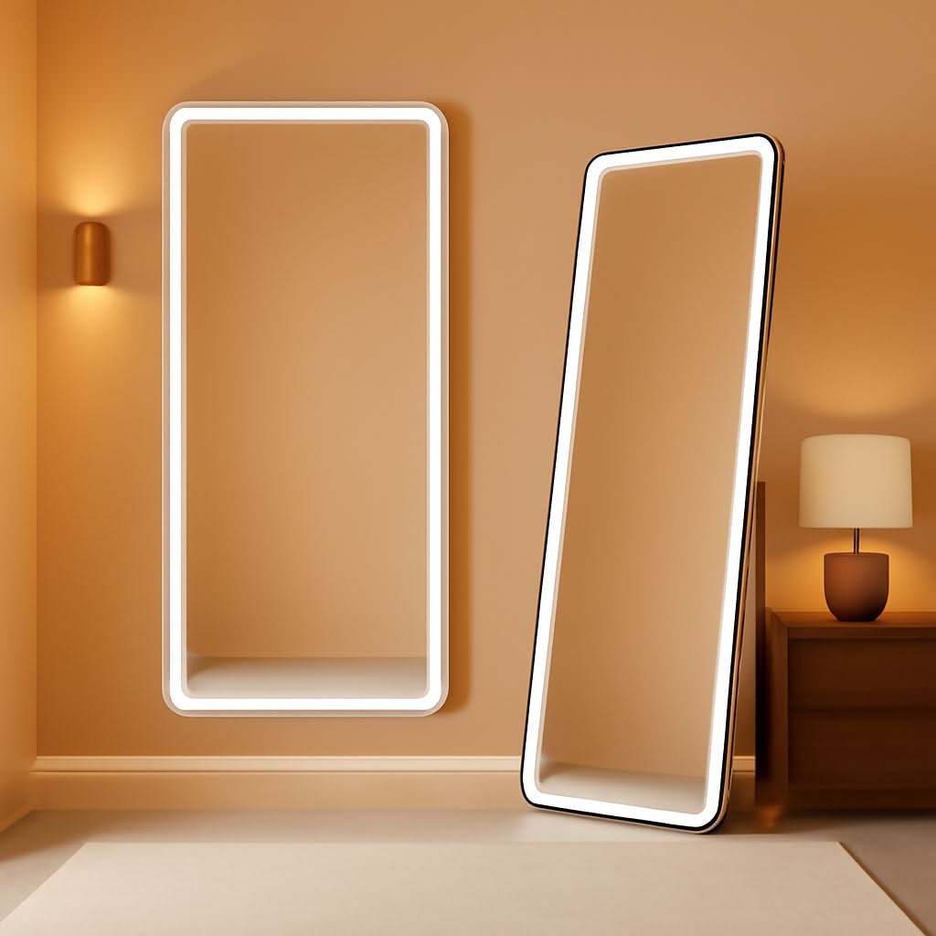 64 Inch LED Lighted Full Length Floor Mirror White Frame