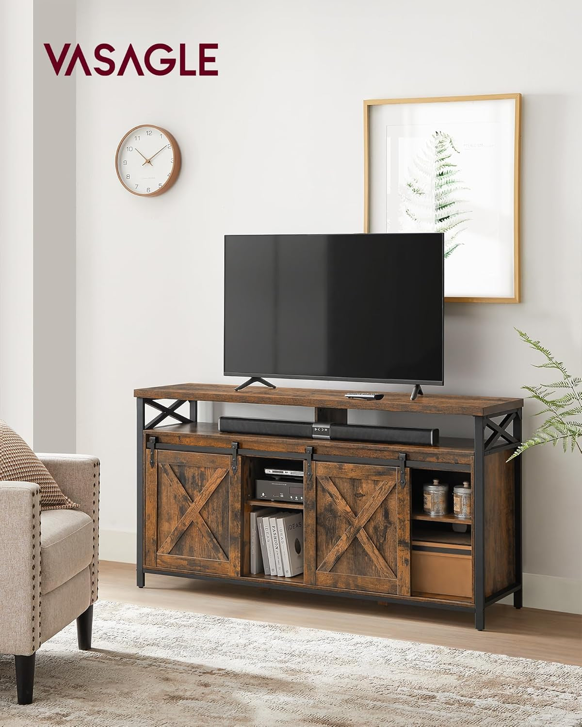 65 Inch TV Stand With Adjustable Shelves Brown And Black