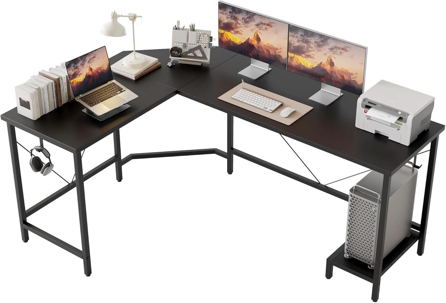 66 Inch Black L Shaped Corner Computer Desk CPU Stand