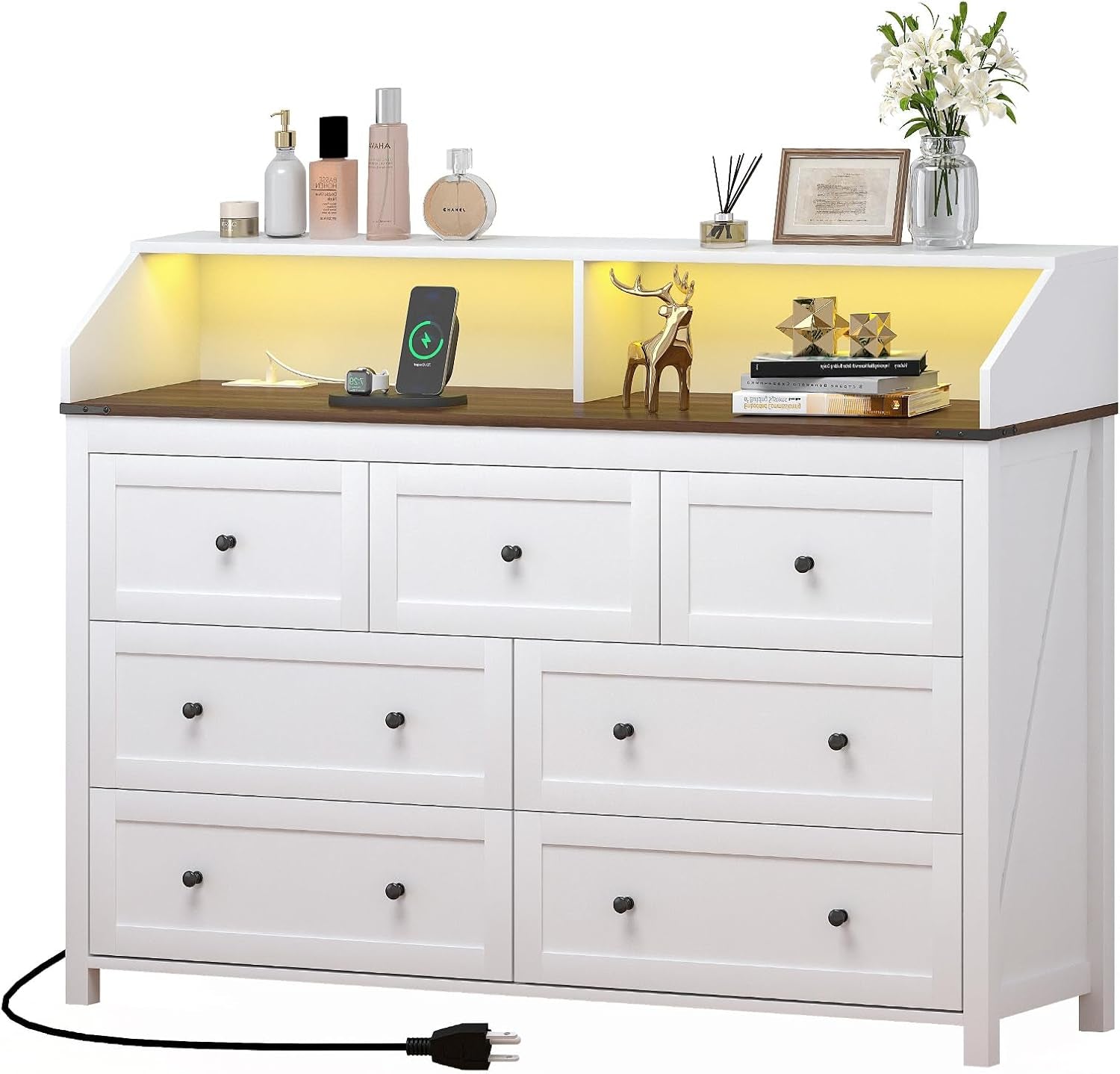 7 Drawer Dresser With Charging Station And RGB Lights